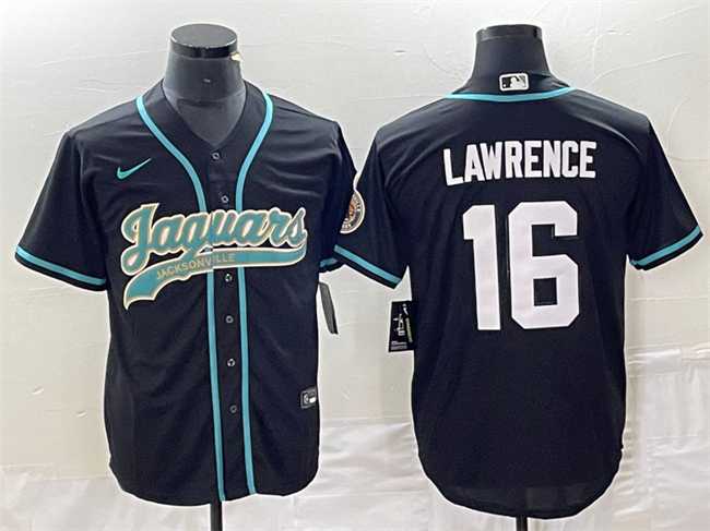 Mens Jacksonville Jaguars #16 Trevor Lawrence Black With Patch Cool Base Stitched Baseball Jersey